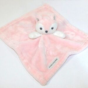 Blankets & Beyond Pink White Fox Plush Security Blanket Nunu Baby lovey Sewn Eye